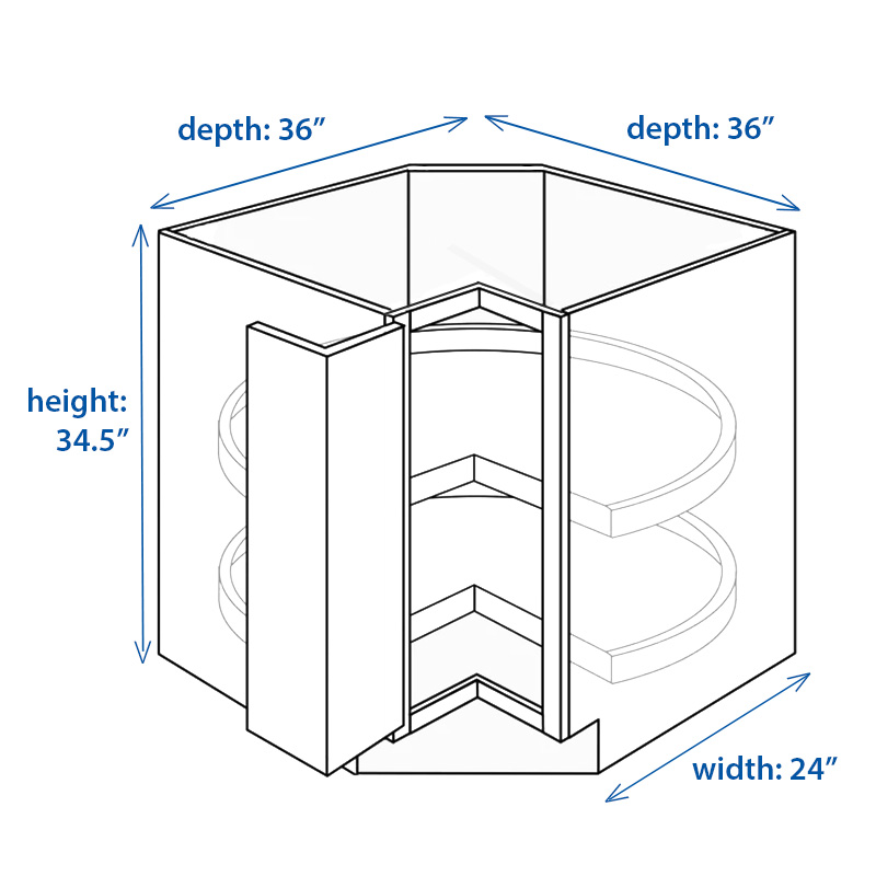 Shaker Base Corner Lazy Susan Kitchen Cabinet RTL 24 Inch Width x 34.5 Inch Height x 36 Inch Depth