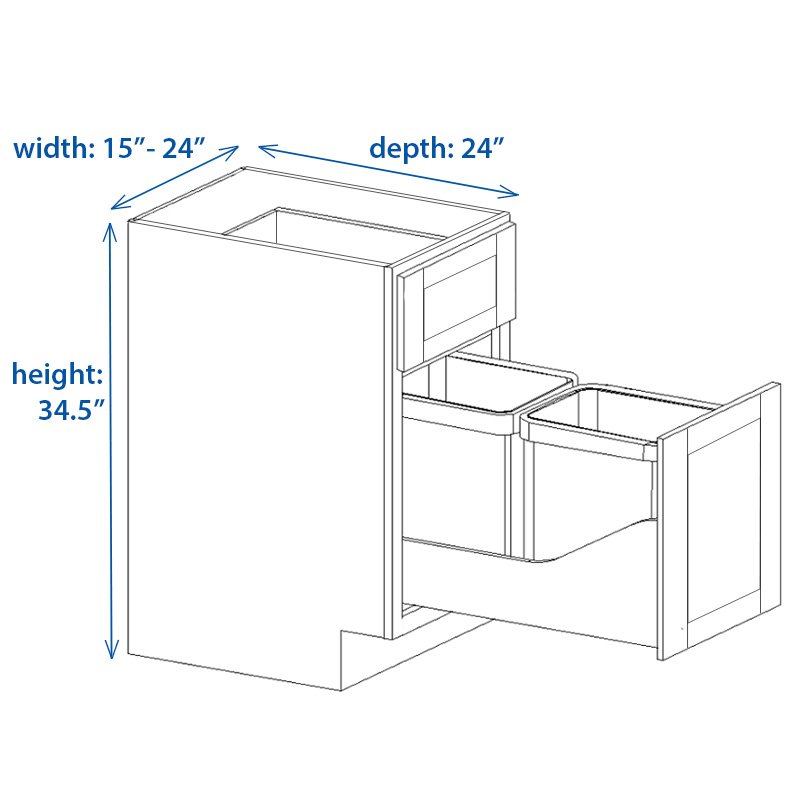 EDC4All Shaker Base Cabinet Trash Can Pullout 9 Inch to 24 Inch Width