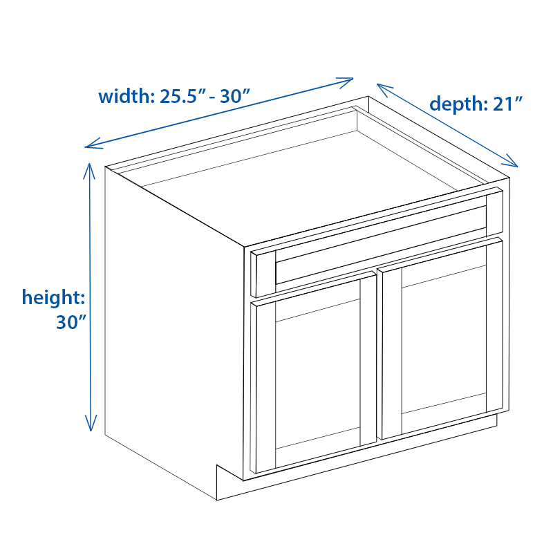 Shaker Vanity Base Cabinet (Single Door, Single Drawer) 9"- 24" Width x 30" Height x 21" Depth (Copy)